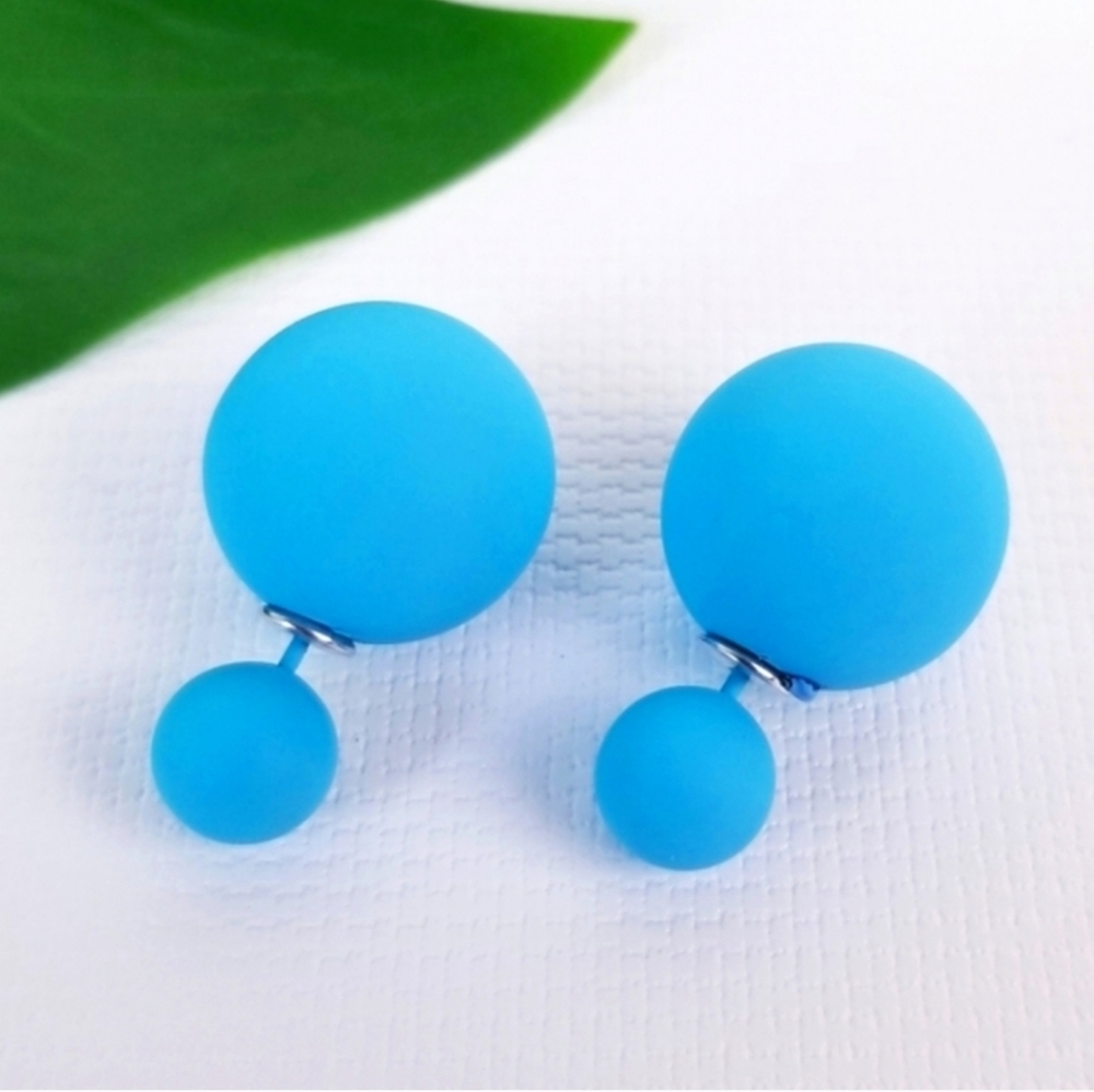 Blue Double Ball Earrings